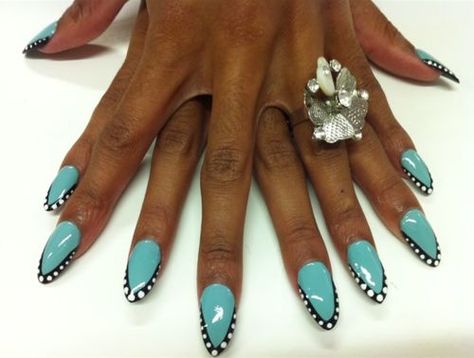 One picture Two manicure ideas || inspired by Habbot Boy shoes French Glass Nails, Turquoise Nails, Pointy Nails, French Glass, Pointed Nails, Creative Nail Designs, Glass Nails, Beautiful Nail Art, Funky Nails