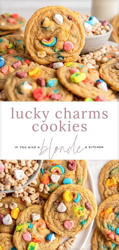 Lucky Charms Cookies, St Patrick Day Snacks, Marshmallow Desserts, Small Batch Cookies, Magically Delicious, Best Sugar Cookie Recipe, Chewy Cookies, Easy Treat, Cookie Spread