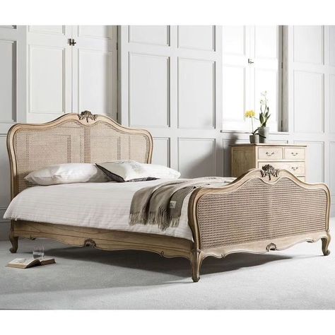 French Furniture Design, Bed Weather, Rattan Bed Frame, Reka Bentuk Bilik Tidur, Wooden King Size Bed, French Furniture Bedroom, French Style Bed, Wooden Bedroom Furniture, Cane Bed