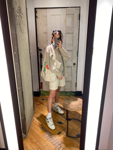 Streetwear New Balance 550 With Shorts, 550 Oreo Outfit, New Balance 550 Aime Leon Dore, New Balance 550 Beige, 550 Aime Leon Dore, Aime Leon Dore New Balance, New Balance 550s, Aritzia Shorts, Wood Tote