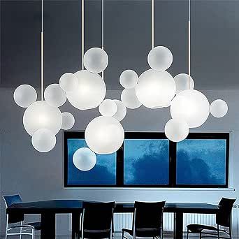 Glass Ball Pendant Lighting, Chandelier Living Room Modern, Living Room Pendant Light, Ball Pendant Lighting, Chandeliers Lighting, Dining Room Pendant, Bubble Chandelier, Bubble Lights, White Lamp Shade