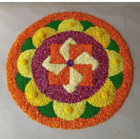 പൂക്കളം Design Simple, Onam Pukalam Simple, Onam Pukalam Design Simple, Simple Atham Pookalam Design, Onam Pukalam Design, Pukalam Designs, Athappookkalam Design, Atham Onam Design, Poo Kolam Flowers Onam