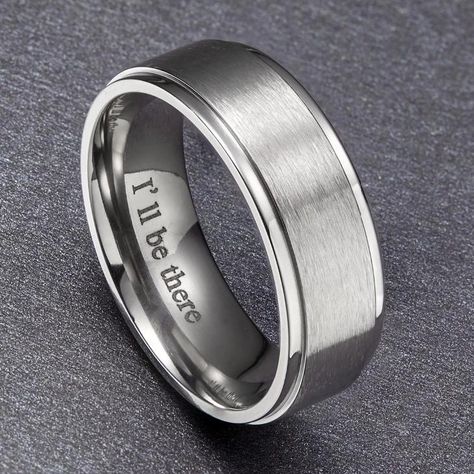 8mm I'll Be There Silver Titanium Mens Ring - Promise Rings Titanium Mens Ring, Engagement Rings Romantic, Pre Engagement, Titanium Rings For Men, Commitment Rings, Mens Band Rings, Promise Rings For Guys, Harley Bikes, Mens Ring