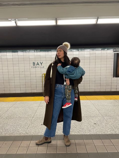 Coat: @aritzia slouch coat in burnt cedar Jeans: @levisbrand ribcage in georgie Boots: @blundstoneca 585 brown Aritzia Slouch Coat, Aritzia Slouch, Slouch Coat, Holding A Baby, Cool Mom, Holding Baby, Best Mom, To Look, That Look