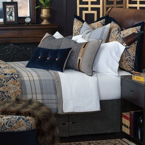 Eastern Accents Bedding, Bedding For Black Bed, Velvet Bed Set, Masculine Bedrooms, Ralph Lauren Bedroom, Nashville House, Pattern Rugs, Masculine Decor, Ralph Lauren Bedding