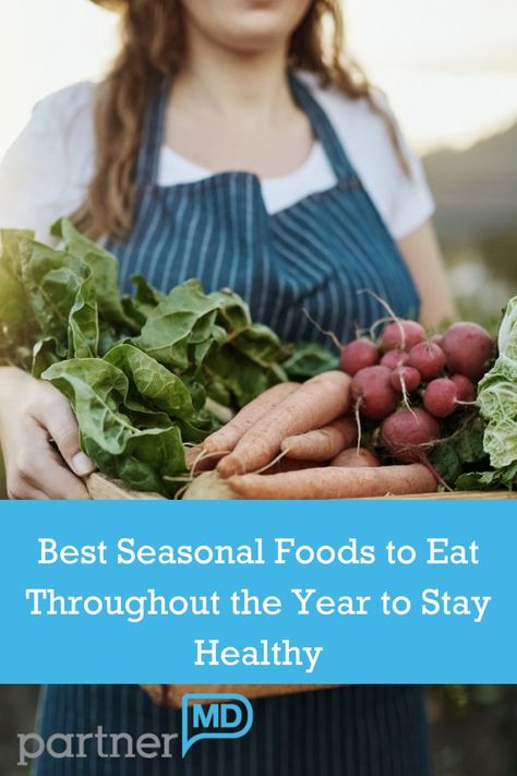 Don’t know what types of foods to eat in season? PartnerMD has you covered with a list of the best foods to eat during the seasons to stay healthy. Eating Seasonally, Eat Seasonal, Eating Tips, Good Foods To Eat, Seasonal Food, Healthy Eating Tips, Foods To Eat, Stay Healthy, Types Of Food