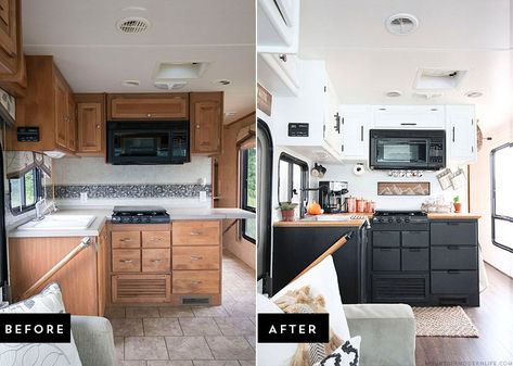 12 Camper Remodel Ideas & DIYS - How To Upgrade Your Camper Modern Camper, Rv Kitchen Remodel, Modern Camping, Van Remodel, Rv Diy, Kitchen Restoration, Shasta Camper, Rv Interior Remodel, Architecture Renovation