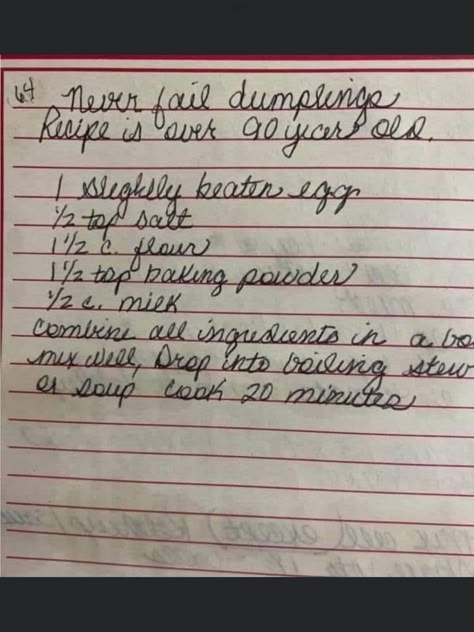 Dumplings Recipe Homemade, Chicken Dumplings Recipe, Chicken Dumplings, Homemade Dumplings, Dumplings For Soup, Dumplings Recipe, Handwritten Recipes, Dumpling Recipe, Chicken Dishes Recipes