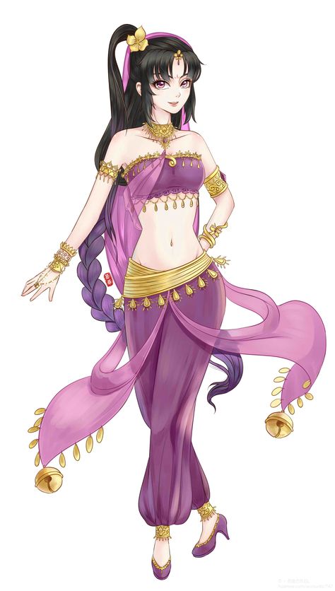 Genie Inspired Outfit, Anime Arabian Outfit, Anime Belly Dancer Outfits, Belly Dancer Outfits Drawing, Bellydancer Outfit, Anime Belly Dancer, Belly Dancer Dress, Genie Outfit, Arabian Outfit