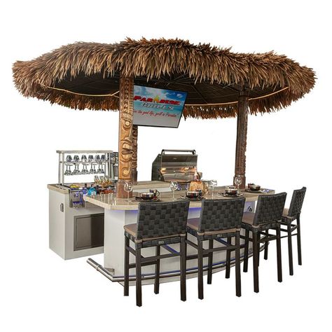 OUTDOOR KITCHENS LAKE NONA FLORIDA Paradise Grills, Tiki Umbrella, Outdoor Tiki Bar, Luxury Outdoor Kitchen, Brick Bbq, Outdoor Kitchen Bars, Tropical Backyard, Outdoor Paradise, Backyard Bar