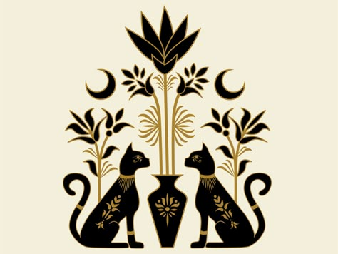 Ancient Egyptian Cat Art, Egyptian Dog Art, Egyptian Animal Art, Egypt Art Design, Egyptian Art Design, Egyptian Illustration, Cat Inspiration, Art Deco Animals, Art Deco Egyptian