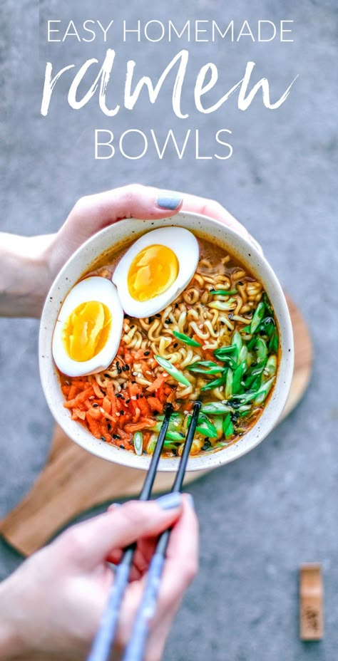 Easy Homemade Ramen, Vegetarian Ramen Recipe, Ramen Vegan, Koreansk Mad, Korean Food Recipes, Vegetarian Ramen, Ramen Bowls, Quick Easy Vegan, Homemade Ramen