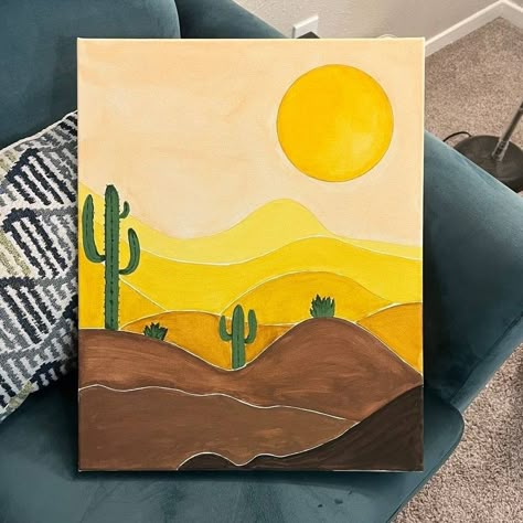 Canvas boho style painting Boho Art Landscape, Desert Sunset Painting Easy, Scenery Paintings On Canvas, Boho Art Painting Easy, Easy Desert Painting, Painting Ideas Easy Landscape, Desert Painting Acrylic Easy, Easy Landscape Ideas Painting, Boho Painting Ideas