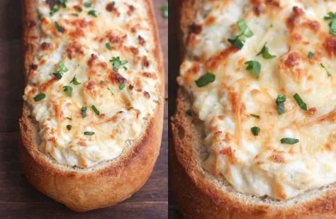 Creative Recipe Ideas Using A Single French Baguette - Forkly Hot Artichoke Dip, Best Holiday Appetizers, Christmas Appetizers Easy, Baguette Recipe, Stuffed Bread, Holiday Appetizers Easy, Artichoke Dip Recipe, Holiday Appetizers Recipes, Make Ahead Appetizers