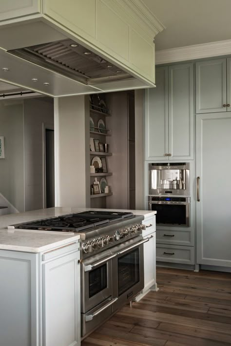 House of Turquoise: Mondavi Home   Reu Architects Kitchen Island Exhaust Hood, Cooktop In Island With Hood, Range On Island Kitchen, Island Stove With Vent Hood, Vent Hood Over Island, Island Vent Hood Ideas, Island Vent Hood, Decorative Hood, Kitchen Island With Cooktop