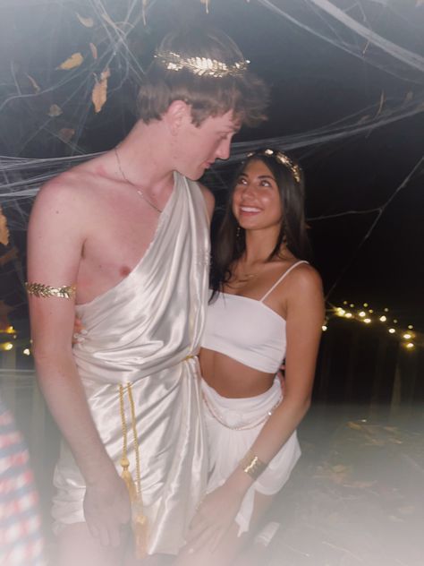 Greek Man Costume, Medusa And Greek God Costume, Zeus And Athena Costume, Greek God Couples, Greek Gods And Goddesses Costumes Couple, Greek Gods And Goddesses Couple Costume, Greek God Halloween Costumes Men, Greek Costume Couple, Greece Couple Costume