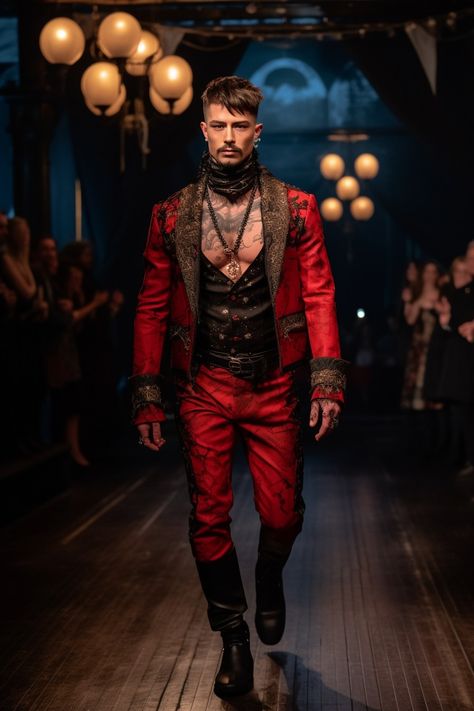 Circus Fashion Men, Burlesque Men, Male Burlesque, Moulin Rouge Outfits, Male Runway, Fiber Optic Dress, Circus Man, Burlesque Fashion, Glam Rock Style