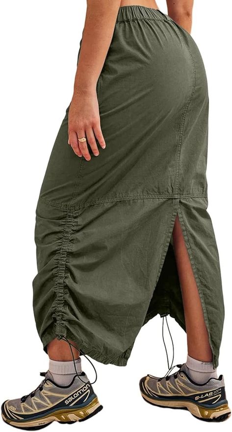 Amazon.com: Women Y2K Cargo Skirt Low Rise Maxi Skirt Drawstring Ruched Vintage Streetwear with Pockets Army Green : Clothing, Shoes & Jewelry Baggy Skirt, Low Rise Maxi Skirt, Green Clothing, Women Y2k, Cargo Skirt, Vintage Streetwear, Army Green, Low Rise, Maxi Skirt