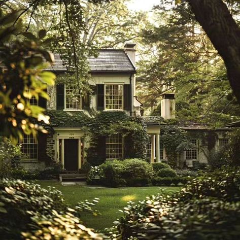 Stone Tudor Cottage, Forest House Exterior, Brick Cottage Exterior, New England House Exterior, New England Exterior, Tudor Aesthetic, Whimsical Homes, Colonial House Exterior, Cottage Forest