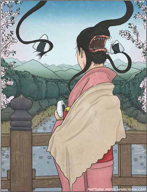 Futakuchi Onna, Japanese Mythical Creatures, Japanese Urban Legends, Japanese Yokai, Folklore Art, Japanese Monster, Japanese Mythology, Japanese Horror, The Boogeyman