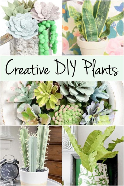 Love the idea of real plants but you can't keep them alive? Or they're not realistic in your home full of young children or curious pets? Then, these DIY and upcycling ideas for fake plants might be *EXACTLY* what you've been looking for. Diy Plant Decor Crafts, Diy Faux Plants, Diy Fake Plants, Fake Flowers Decor, Speakeasy Party, Thrifted Decor, Felt Succulents, Fake Plants Decor, Plant Crafts