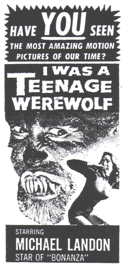 I Was A Teenage Werewolf, Cheesy Movies, Successful Podcast, Teenage Werewolf, Michael Landon, Type Inspiration, Werewolf Art, Drive In Movie, Classic Monsters