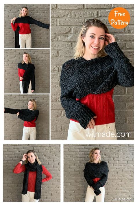 Crochet Sweater Scarf, Christmas Scarf Crochet, Scarf Crochet Patterns, Vintage Crochet Dresses, Poncho Au Crochet, Bandeau Au Crochet, Unique Sweater, Crochet Shrug Pattern, Crochet Headband Pattern