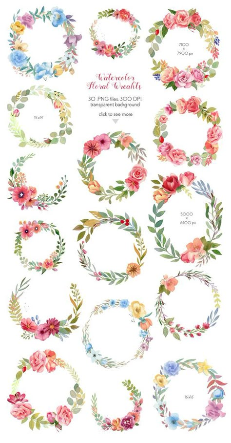 Watercolor Flower Wreath, Diy Collage, Desain Quilling, Wreath Drawing, Floral Wreath Watercolor, Pola Sulam, Floral Wreaths, Wreath Watercolor, Trendy Flowers