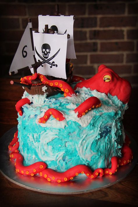 Sea Monster Birthday Cake, Kraken Birthday Cake, Sea Monster Cake, Octopus Cake Ideas, Kraken Cake, Squid Cake, Kraken Hockey, Hockey Cake, Octopus Cake