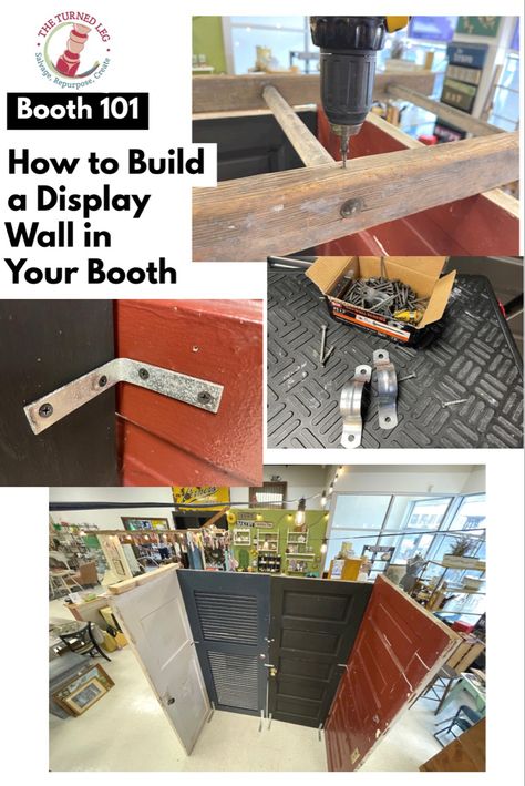 Antique Booth Wall Ideas, Antique Booth Walls, Booth Wall Ideas, Craft Show Booth Ideas, Salvaged Doors, Flea Market Booth, Show Booth Ideas, Craft Show Booth, Exhibit Ideas