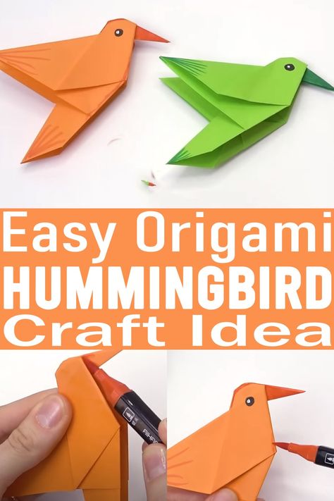 Easy Origami Hummingbird Craft Idea Origami Tree Easy, Hummingbird Crafts For Kids, Caribbean Crafts, Hummingbird Craft, Origami Bird Easy, Older Kids Crafts, Origami Hummingbird, Boys Activities, Origami Tree