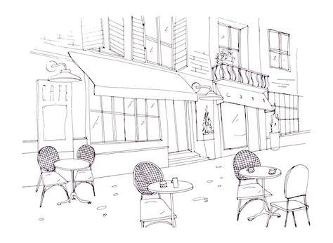 Sidewalk Cafe, Charcoal Art, Tables And Chairs, City Street, Vector Drawing, Cafe Restaurant, City Streets, Premium Vector, Graphic Resources