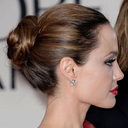 Angelina Jolie Hair, Hair Pulled Back, Crop Hair, Twist Bun, 50 Hair, High Bun, Hair Images, Golden Globe, Jessica Chastain