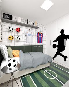 Football Room Ideas, Soccer Kids Room, Football Theme Bedroom, Soccer Themed Room, Soccer Themed Bedroom, Boy Car Room, Soccer Bedroom, Cool Bedrooms For Boys, Grown Up Bedroom