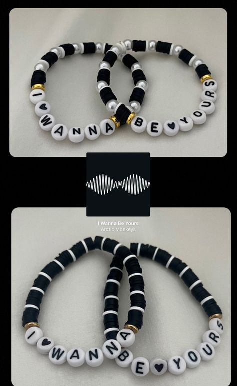 artic monkeys "i wanna be yours" matching clay beaded bracelets!  (also sold separately, dm me)  -perfect for couples and gifting! -bracelets are made with a stretchy elastic string to ensure a perfect fit - all are roughly the same size, but if you have a preference please let me know  -comes with extras 💕 feel free to contact me with any questions or concerns! Beaded Bracelets To Make For Your Boyfriend, Couple Crafts To Do Together, Cute Bracelets For Couples, Matching Clay Bead Bracelet, Matching Clay Bracelet Ideas, Matching Rubber Band Bracelets, Couple Bracelets Clay Beads, Couples Bracelets Beads, Clay Beads Matching Bracelets