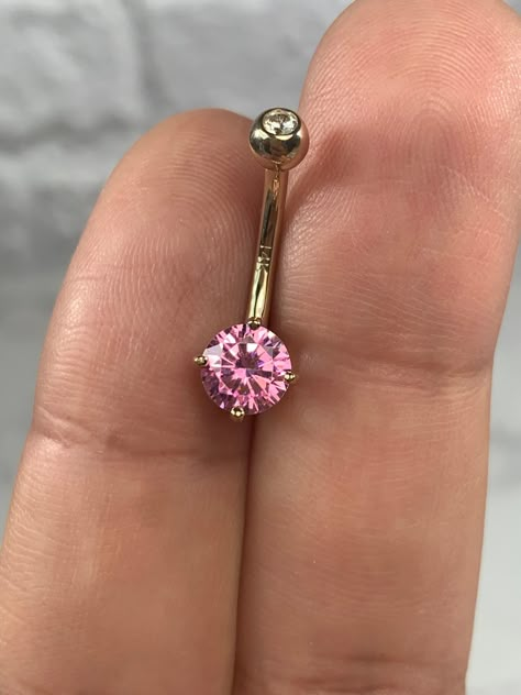 14K Real Gold Belly Ring 14g Gauge 10mm length 6mm ball size Pink And Gold Belly Button Piercing, Real Gold Belly Button Ring, Orange Belly Button Piercing, Belly Piercing Jewelry Gold, Heart Belly Ring, Gold Belly Piercing Aesthetic, Belly Button Peicing, Gold Belly Button Piercing Aesthetic, Stomach Ring