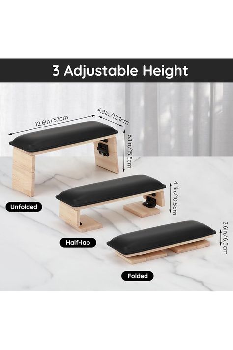 Segbeauty Adjustable Nail Hand Rest, 3 Tier Collapsible Wooden PU Leather Arm Rest for Nails, Portable Manicure Hand Stand for Nail Tech with PVC Table Mat Professional Nail Art Accessories Tool Portable Nail Tech Table, Hand Resting On Table, Nail Tech Table, Nails Business, Hand Stand, Pvc Table, Professional Nail Art, Arm Rest, Nail Art Accessories