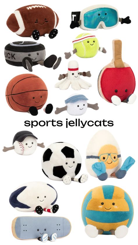 #jellycat #jellycats #sports #sporty #preppy #jellycatwishlist #sportygirl #jellycatstuffedanimals #jellycatfitinspo #jellycatsforlifeee Basketball Jellycat, Hockey Jellycat, Football Jellycat, Jellycat Volleyball, Volleyball Jellycat, Design Projects, Gifts For Friends, 3 D, Christmas Gifts