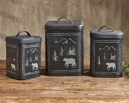 Cabin Kitchen Decor for Your Home at Black Forest Decor 3 Piece Kitchen Canister Set, Cabin Kitchen Decor, Rustic Paper, Lodge Homes, Black Forest Decor, Kitchen Canister Set, Metal Canisters, Pallet Christmas, Park Designs