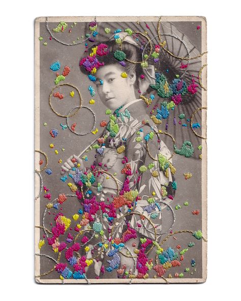 Yukimi Akiba - Midnight Parade Photograph Embroidery, Embroidered Photos, Embroidered Photography, Embroidered Photo Art, Picture Embroidery, Embroidered Photographs, Photo Embroidery, Digital Sketchbook, Retro Embroidery