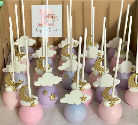 Twinkle Twinkle Cake Pops, Two The Moon Desserts, Sailor Moon Gender Reveal, Over The Moon Cake Pops, Moon And Stars Baby Shower Theme Pink, Twinkle Twinkle Little Star Gender Reveal, Moon Baby Shower Theme, Unique Gender Reveal Party Ideas, Gender Reveal Cake Pops