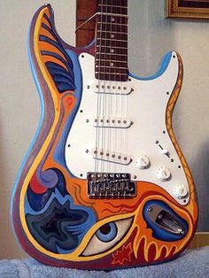 psychedelic strat Guitar Painted, Painted Guitars, Akordy Gitarowe, Yamaha Guitar, Electric Guitar Design, Guitar Obsession, Guitar Painting, Cool Electric Guitars, Fender Squier