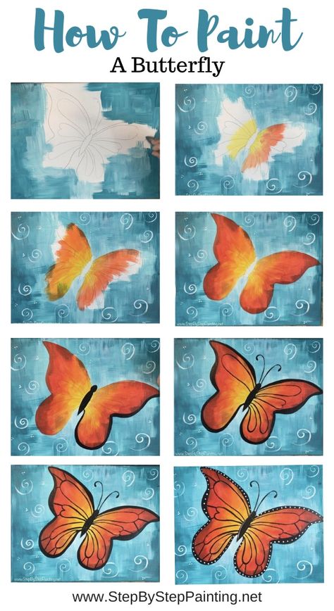 Butterfly Painting - How To Paint A Butterfly In Acrylics - Step By Step Paint A Butterfly, Paint Butterflies, Butterfly Art Painting, Canvas Painting Tutorials, Easy Canvas Painting, Canvas Painting Diy, Acrylic Painting Tutorials, Hur Man Målar, Butterfly Painting