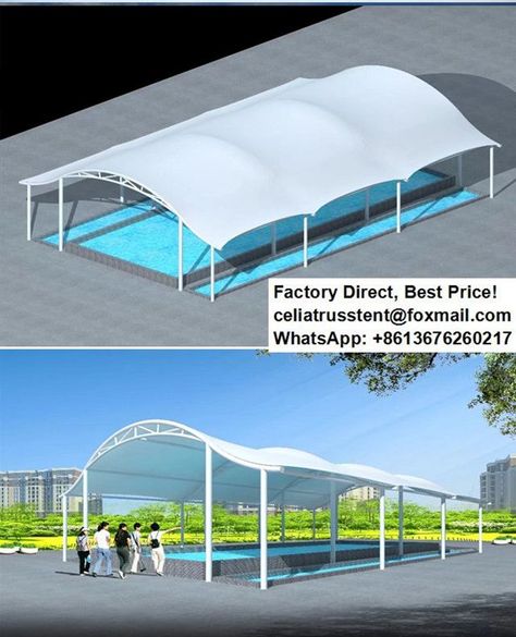 Glass Canopy Architecture, Steel Canopy Architecture, Tensile Membrane Structures, Tensile Fabric Facade, Pool Canopy, Public Swimming Pool Architecture, Pool Shade, Roof Truss Design, Membrane Structure