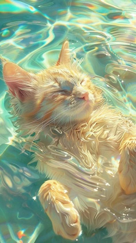 Cat And Dog Aesthetic Wallpaper, Phone Wallpaper Cat, Cats In Water, Cat Desktop Wallpaper, Cat Swimming, Photowall Ideas, Cat Hacks, Cats Photos, Cute Cat Wallpaper