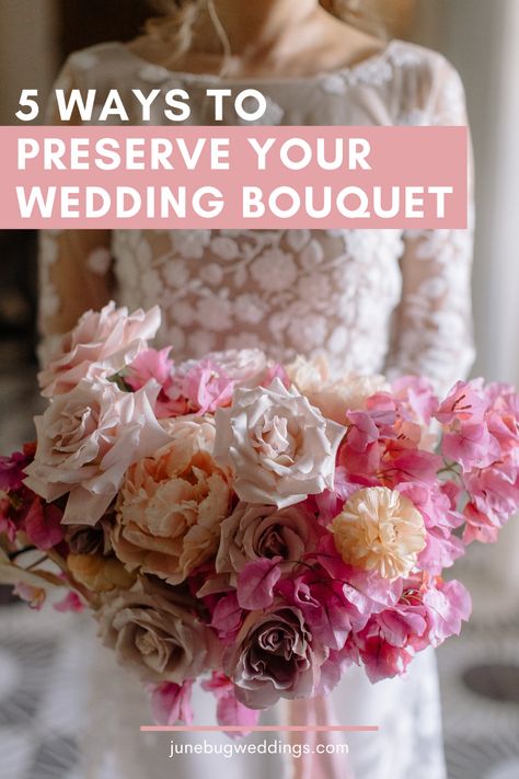 Easy tips for preserving your wedding bouquet | Image by Jes Workman How To Preserve Wedding Bouquet Diy Dry Flowers, Drying Out Wedding Bouquet, How To Dry Wedding Bouquet, How To Preserve Bridal Bouquet, Bridal Bouquet Keepsake Ideas, Drying Wedding Bouquet, How To Persevere Wedding Bouquet, Saving Wedding Bouquet, Preserving Bridal Bouquet