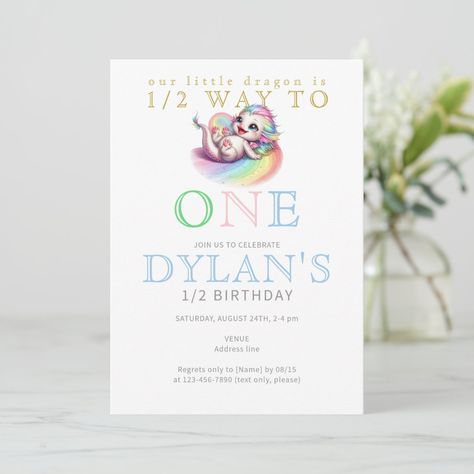 Little Dragon Halfway to One Blue 6 Month Birthday Halfway To One, 6 Month Birthday, Teen Birthday, Little Dragon, Welcome Signs, Birthday Party Invitations, Invitation Zazzle, 2nd Birthday, Welcome Sign