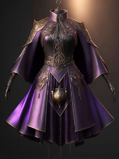 Fantasy Purple Outfit, Purple Villain Outfit, Delaque Gang, Fantasy Gowns Warriors, Battle Outfits Women, Medival Outfits Women, Royal Purple Dress, Princess Dress Fairytale, Warrior Outfit