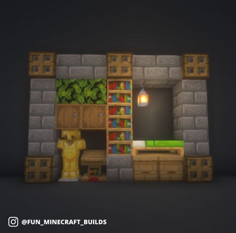 Medieval styled bed and storage space for Minecraft. It's very compact so that it can fit into small houses! #minecraft Small Houses Minecraft, Storage Minecraft, Styled Bed, Bed And Storage, Houses Minecraft, House Storage, Compact House, Minecraft Builds, Small Houses