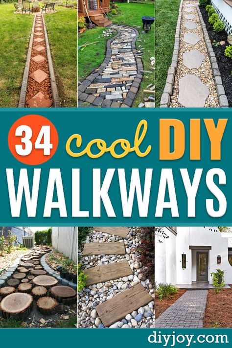 Diy Walkways, Pavers Diy, Concrete Path, Yard Ideas Cheap, Backyard Walkway, Diy Backyard Patio, Walkway Landscaping, Walkway Ideas, Outdoor Path